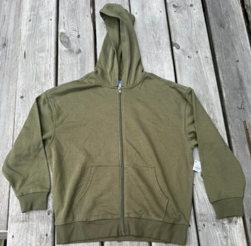 Old Navy Boys Oversized Zip-Front Hoodie Olive Green Fleece Sweatshirt L‎ 10-12